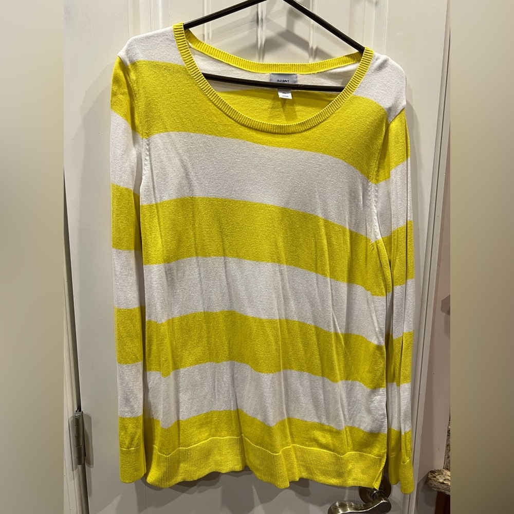 Old Navy Yellow White Striped Sweater Sz X…